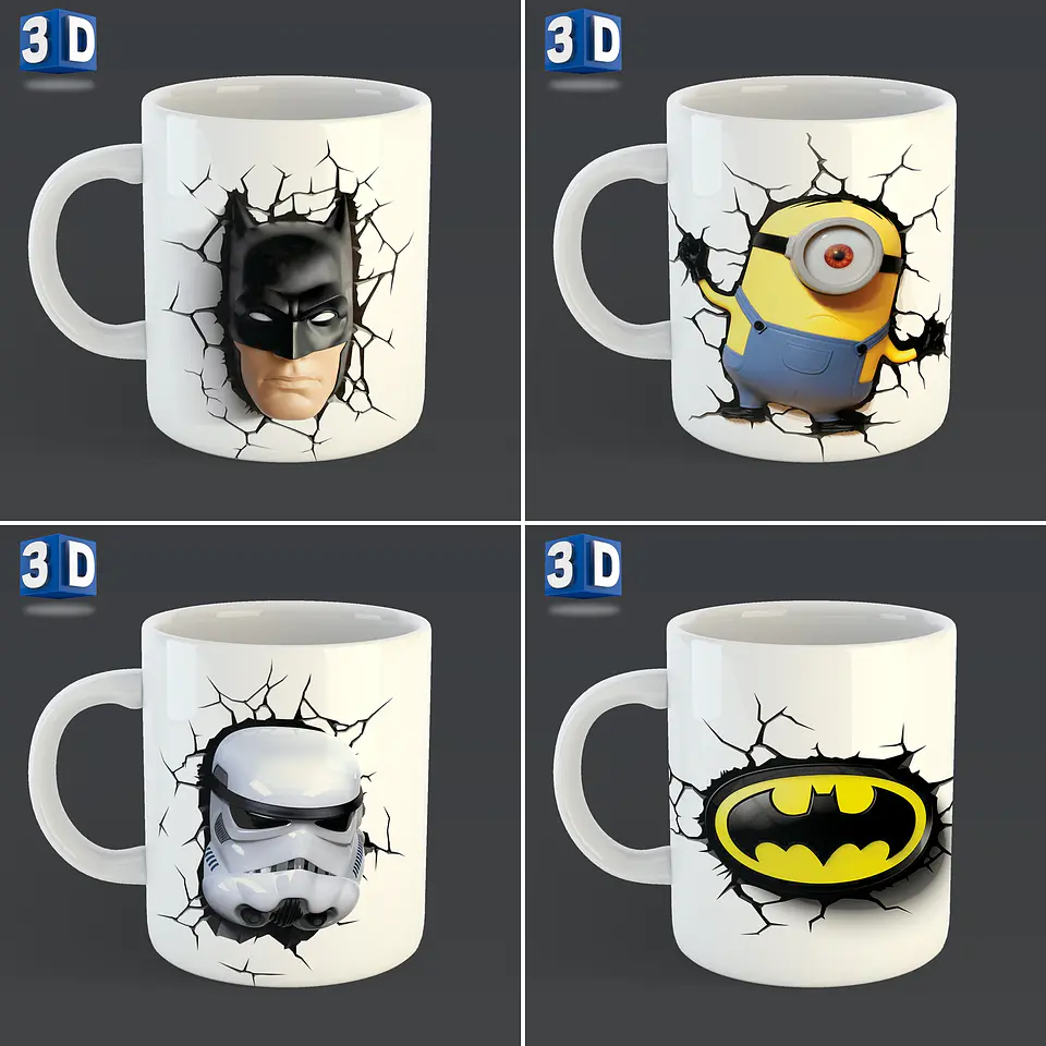 54 Artes para Caneca 3D Editável em Corel Draw 2