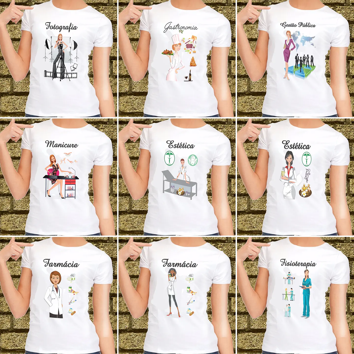 58 Artes para Camisa Cursos e Profissões Editável em Corel Draw 4