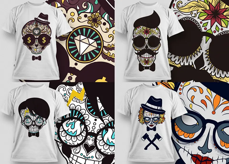 30 Artes para Camisa Caveira Editável em Corel Draw 1