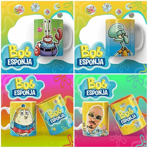 20 Artes para Caneca Bob Esponja Editável em Corel Draw