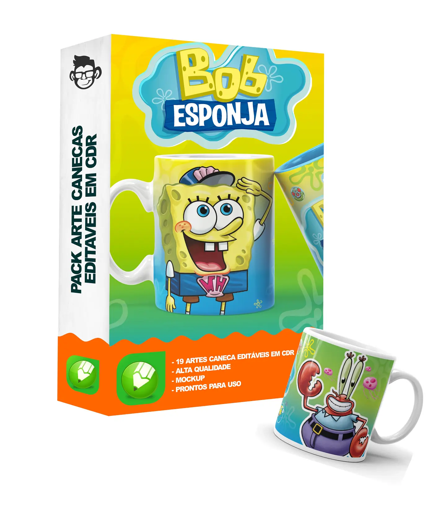 20 Artes para Caneca Bob Esponja Editável em Corel Draw 4