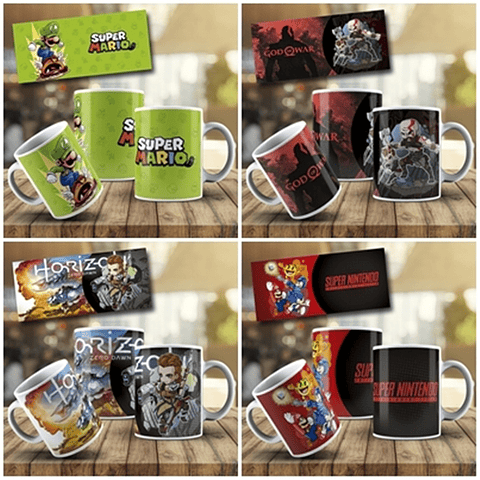 13 Artes Caneca Games Gamer Editável em Photoshop