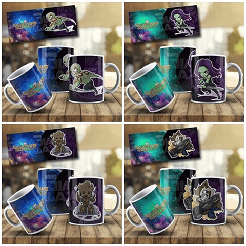 5 Artes Caneca Anime Guardiões da Galáxia Editável em Photoshop
