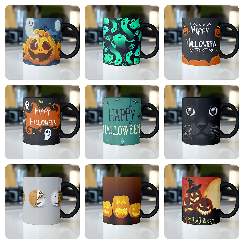 10 Artes para Caneca Halloween Editável Corel Draw + Png 1