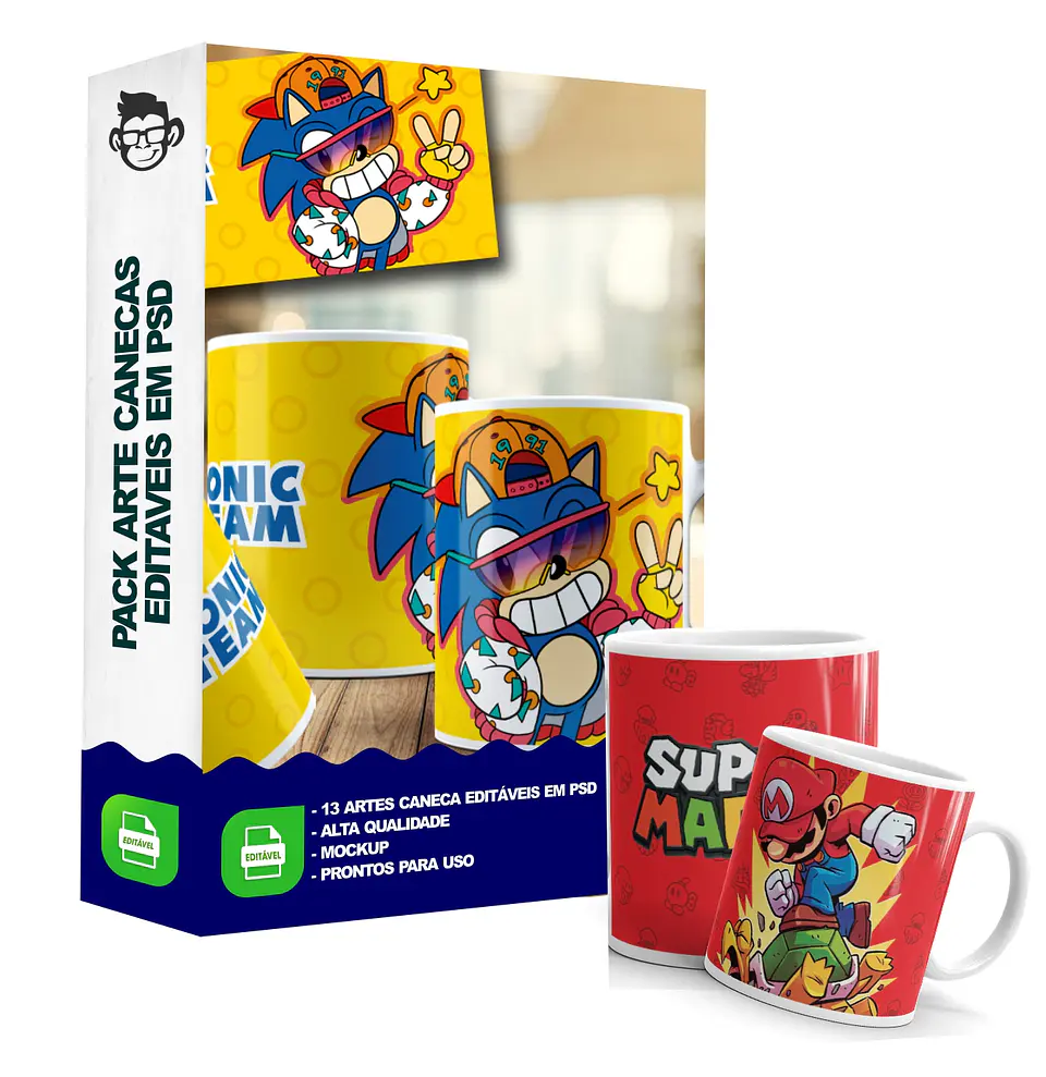 13 Artes Caneca Games Gamer Editável em Photoshop 3
