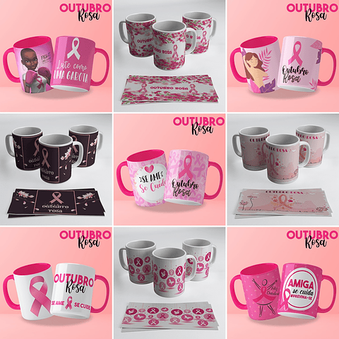 85 Artes para Caneca Outubro Rosa Editável em Corel Draw