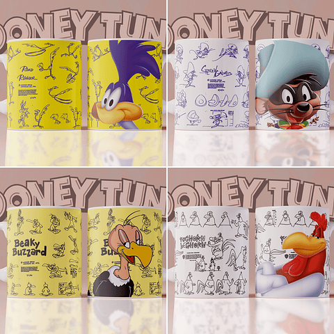 24 Artes Caneca Anime Looney Tunes Editável em Photoshop e Corel