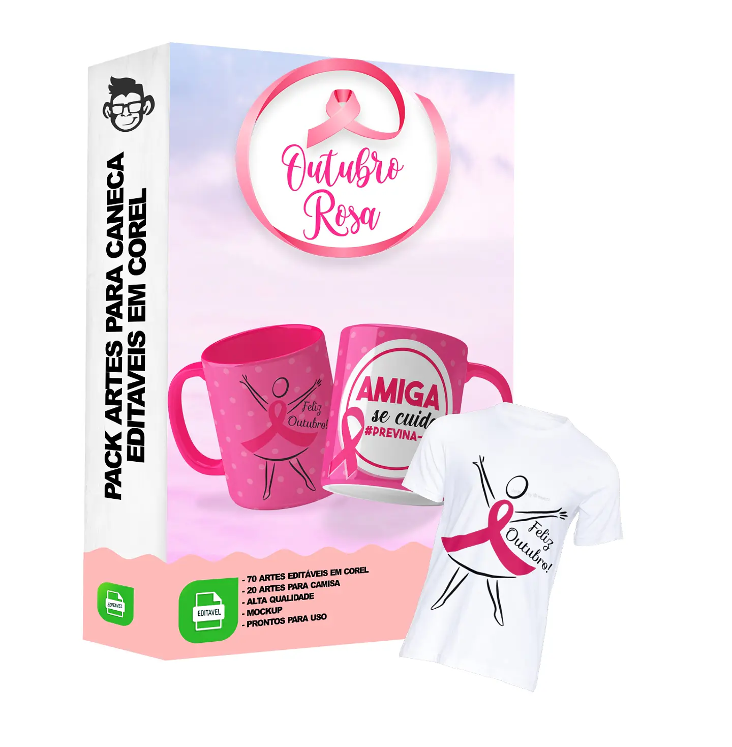 85 Artes para Caneca Outubro Rosa Editável em Corel Draw 4