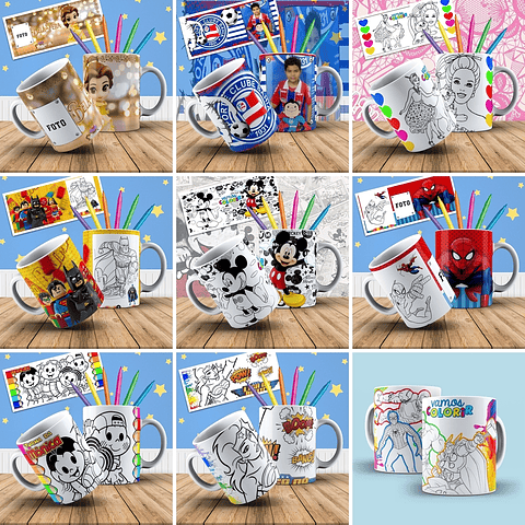 179 Artes para Caneca Personagens para Colorir Arquivo em Jpge/Png