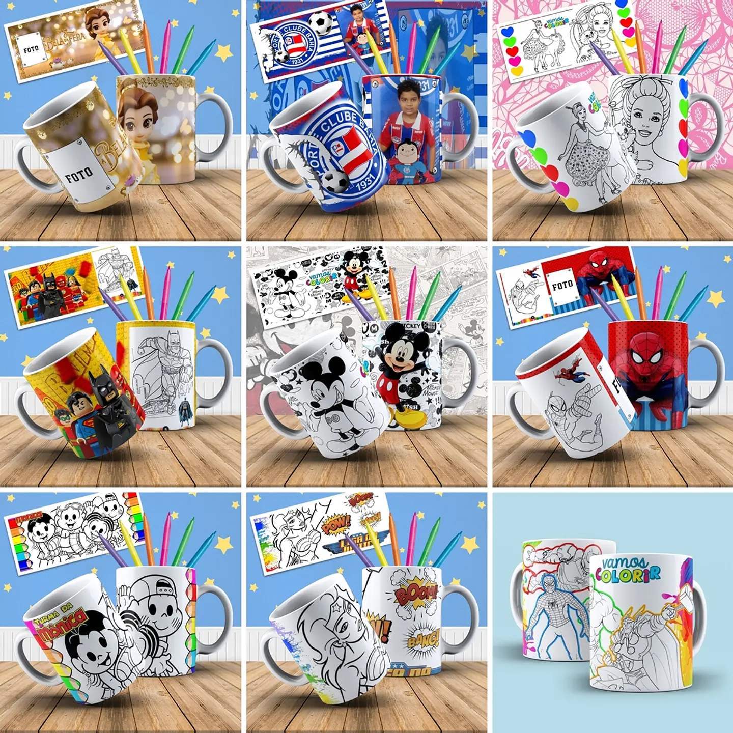 179 Artes para Caneca Personagens para Colorir Arquivo em Jpge/Png 1