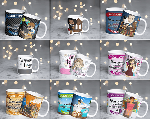 82 Artes para Caneca Profissões Editável em Corel Draw