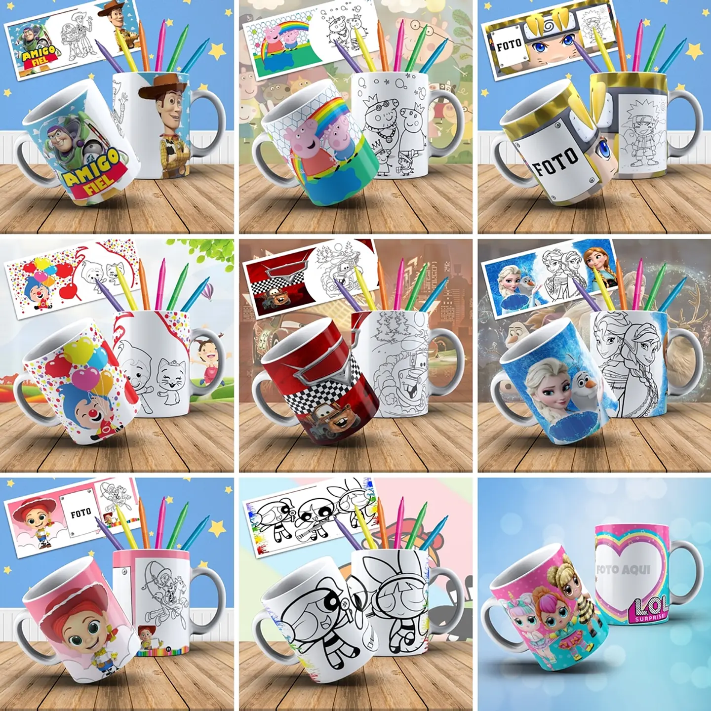 179 Artes para Caneca Personagens para Colorir Arquivo em Jpge/Png 3
