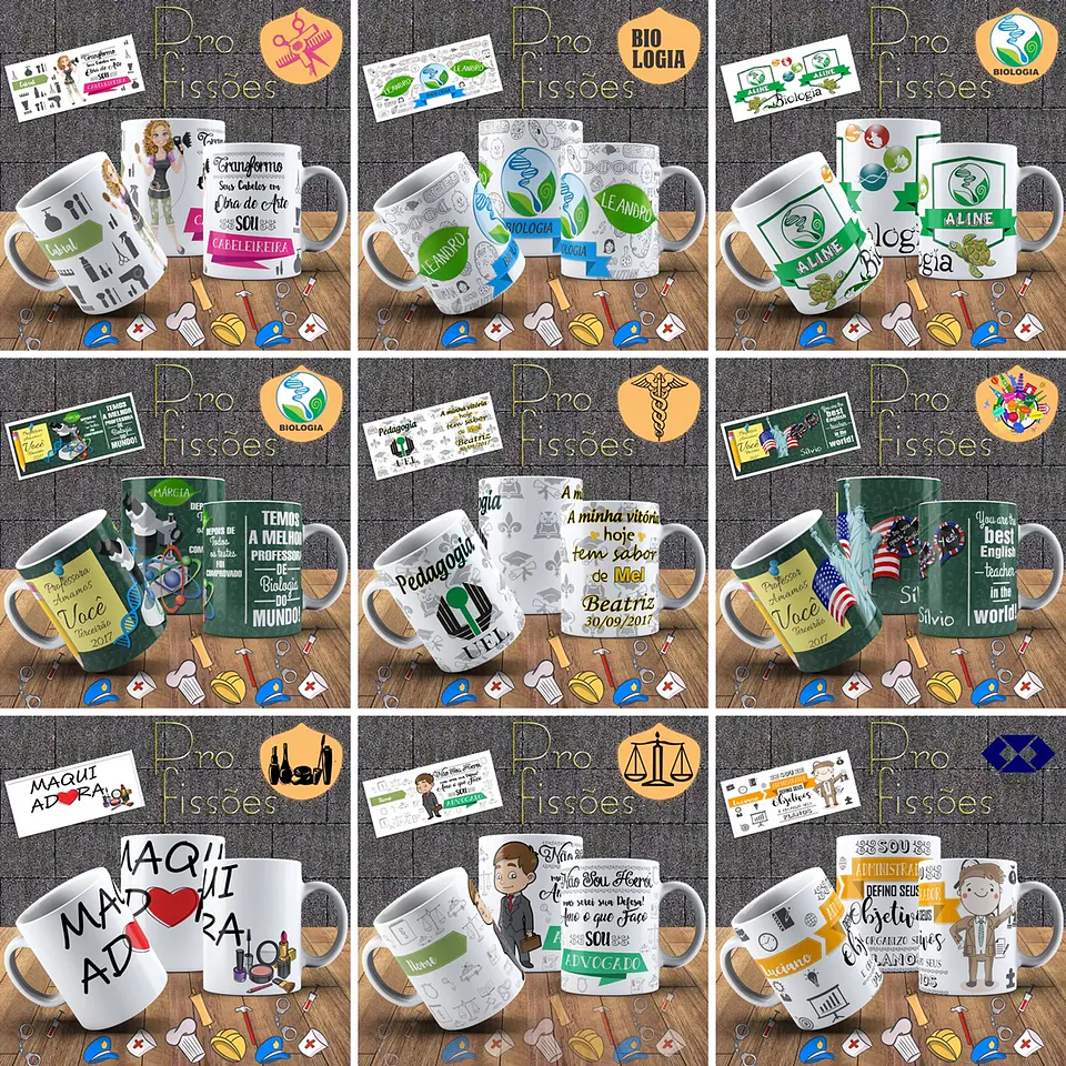 97 Artes Caneca Profissões Editável em Photoshop 1