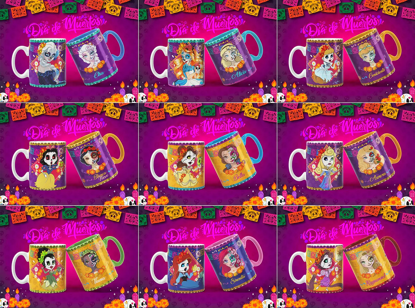 13 Artes Caneca Caveira Mexicana Editável em Photoshop 3