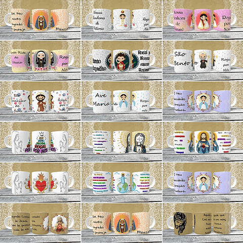 48 Artes para Caneca Santinhos Religão Editável em Corel Draw