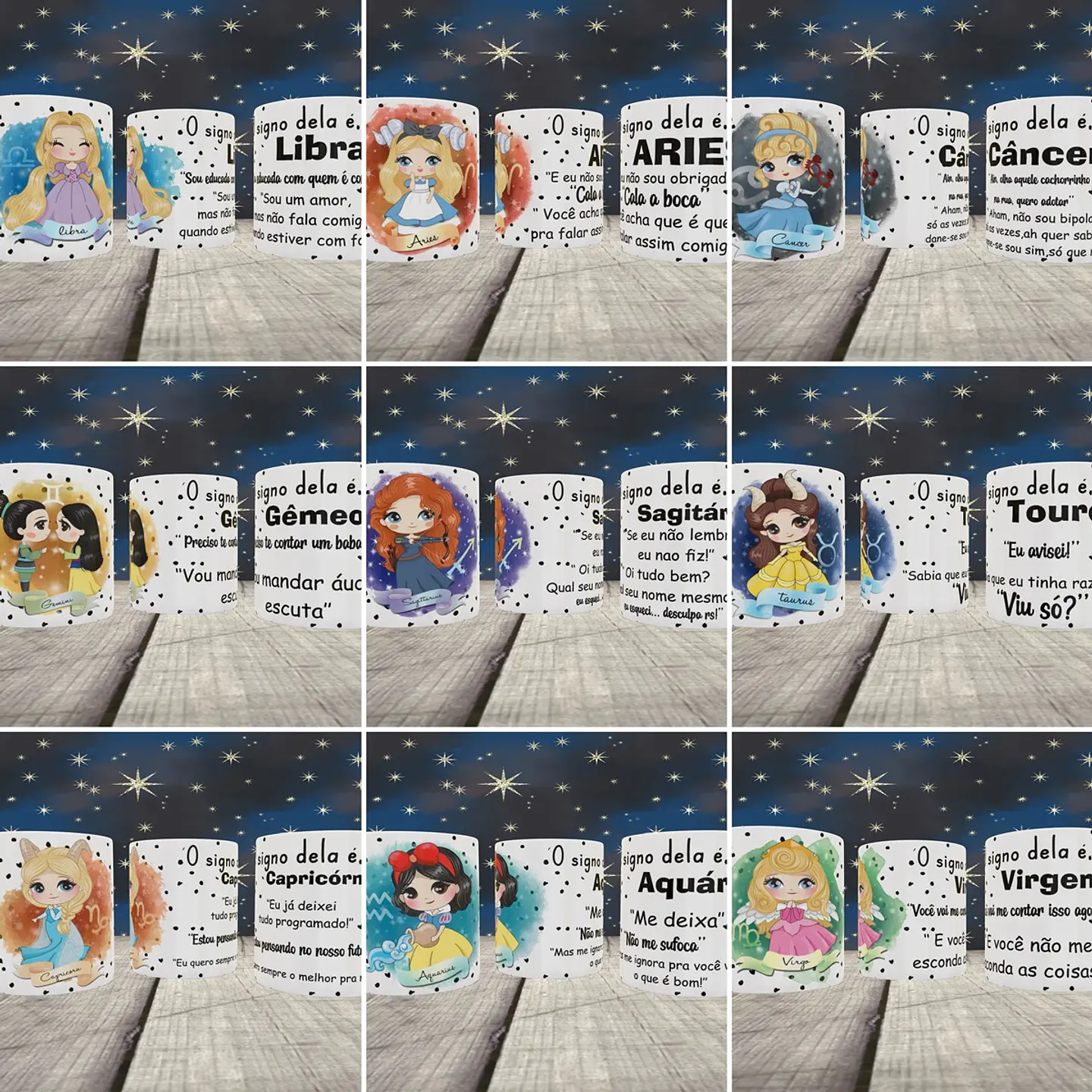 24 Artes para Caneca Signos Editável em Corel Draw 1