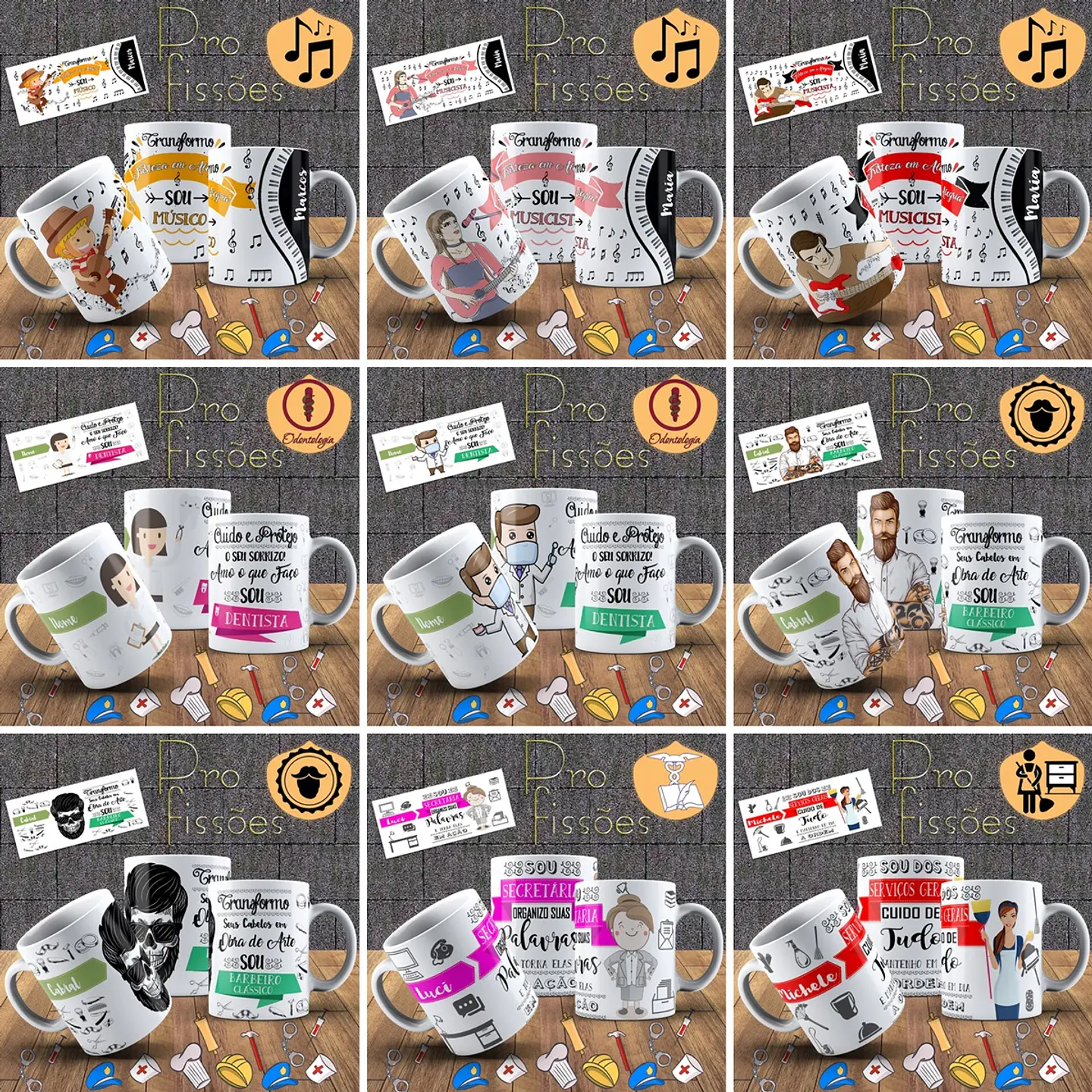 97 Artes Caneca Profissões Editável em Photoshop 3