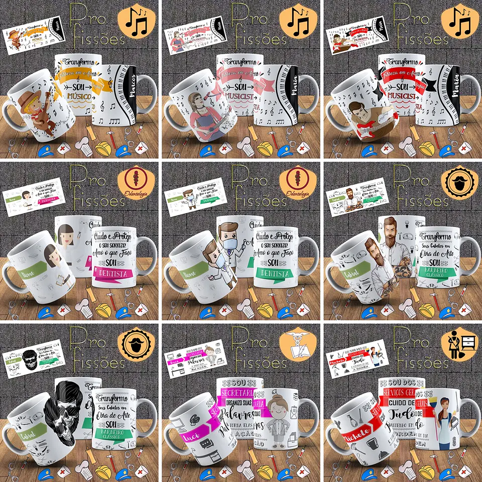 97 Artes Caneca Profissões Editável em Photoshop 3