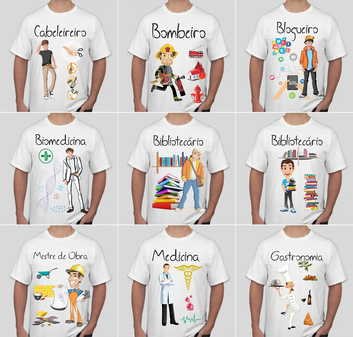52 Artes para Camisa Profissões e Cursos Masculino Editável em Corel Draw 2