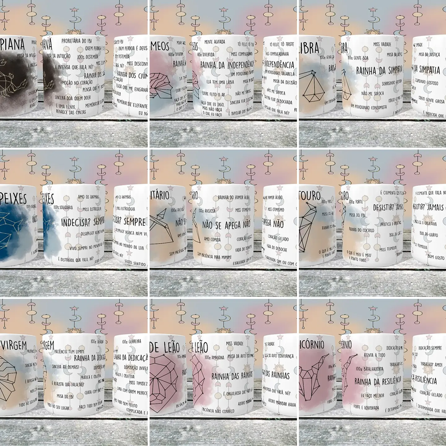 24 Artes para Caneca Signos Editável em Corel Draw 2