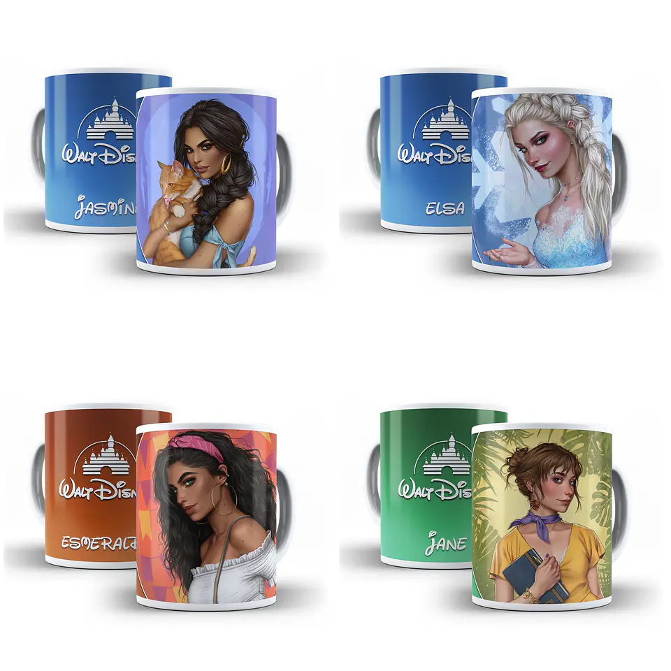 26 Artes Caneca Princesa Modernas Disney Editável em Photoshop 3