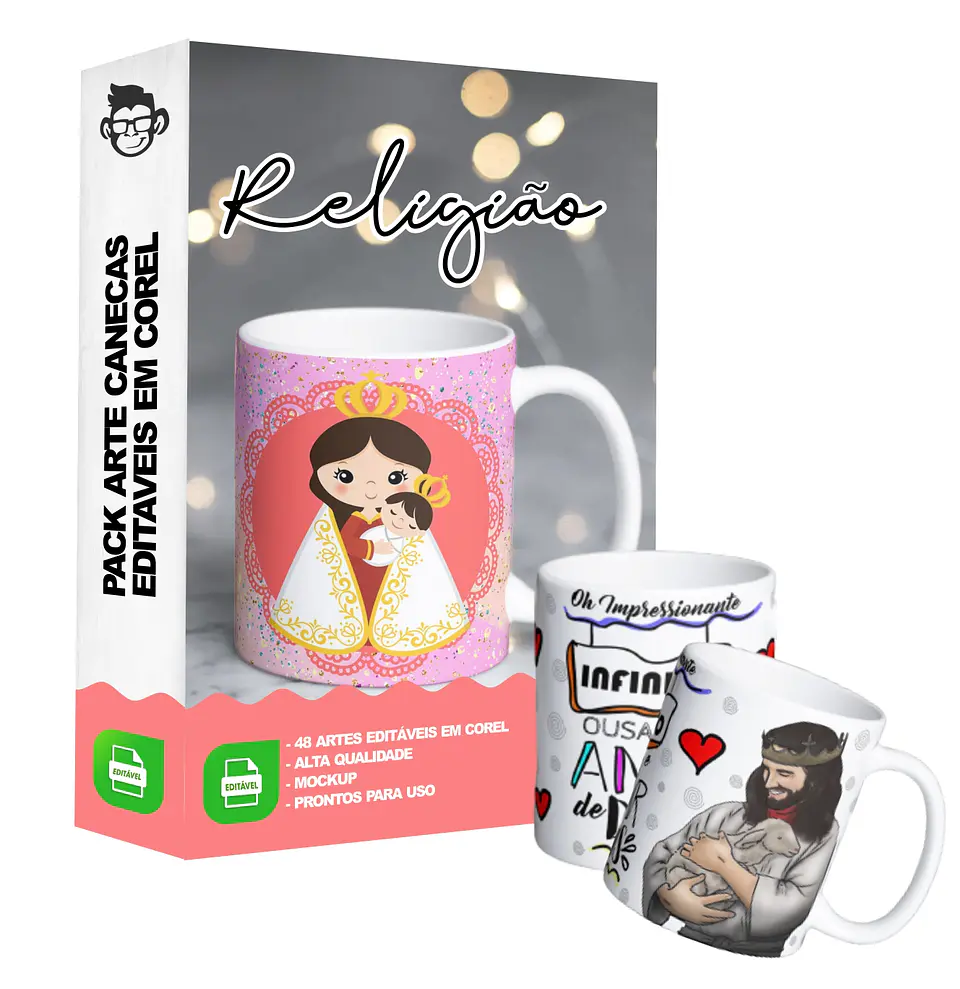 48 Artes para Caneca Santinhos Religão Editável em Corel Draw 2