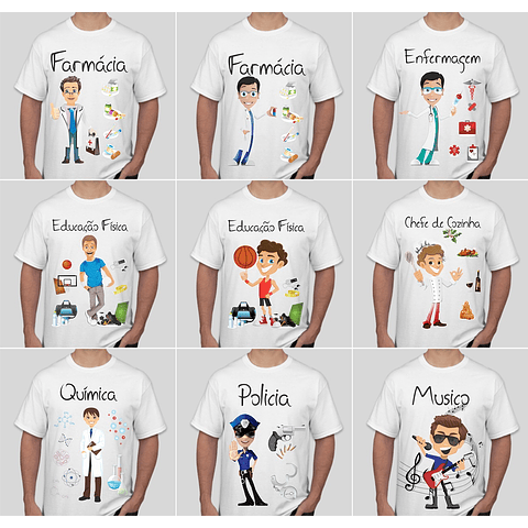 52 Artes para Camisa Profissões e Cursos Masculino Editável em Corel Draw