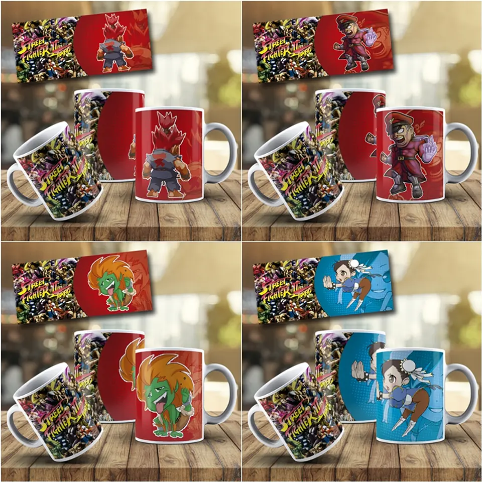 10 Artes Caneca Anime Street Figther Editável em Photoshop 1