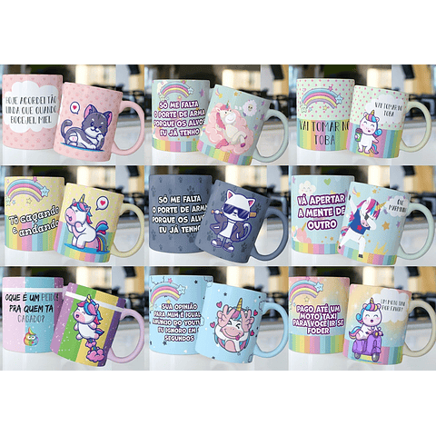 59 Artes para Caneca Unicórnio e Gatinhos Editável em Corel Draw ou Photoshop