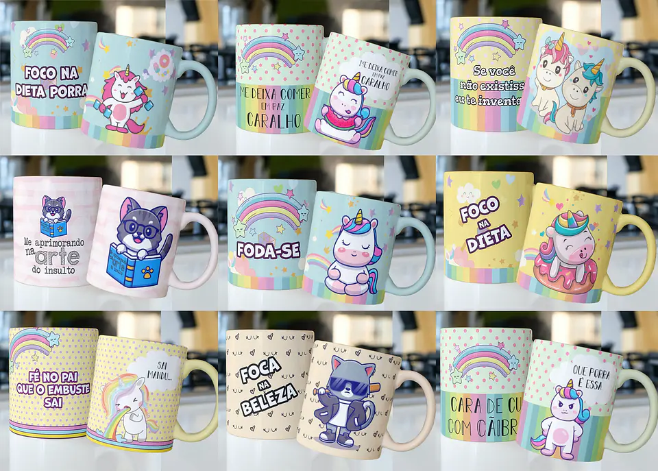 59 Artes para Caneca Unicórnio e Gatinhos Editável em Corel Draw ou Photoshop 3