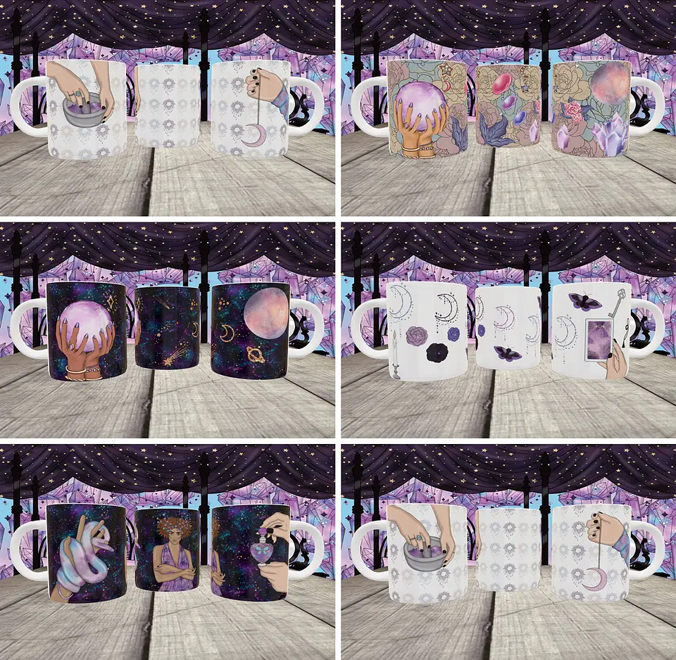 10 Artes para Caneca Wicca Editável em Corel Draw 2