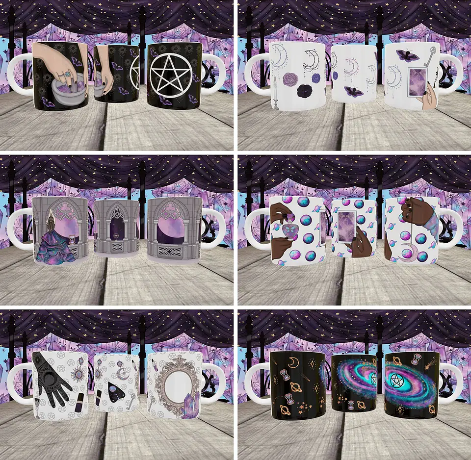 10 Artes para Caneca Wicca Editável em Corel Draw 1