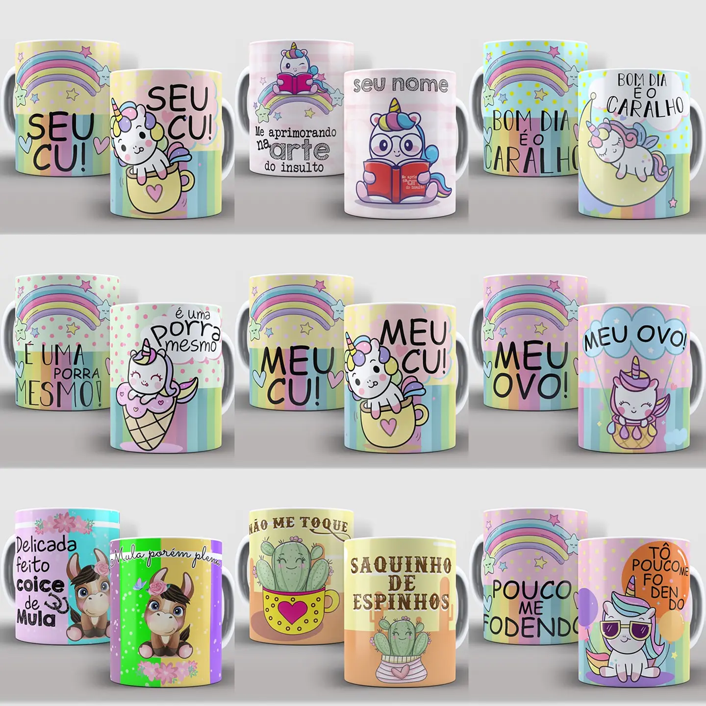 59 Artes para Caneca Unicórnio e Gatinhos Editável em Corel Draw ou Photoshop 4