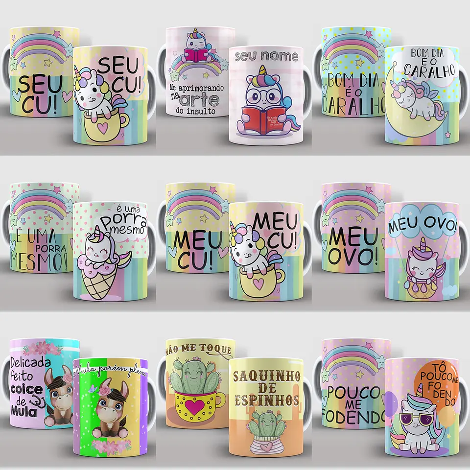 59 Artes para Caneca Unicórnio e Gatinhos Editável em Corel Draw ou Photoshop 4