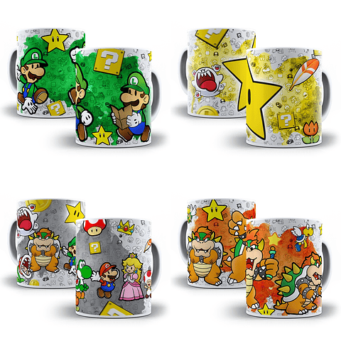 8 Artes Caneca Anime Super Mario Editável em Photoshop