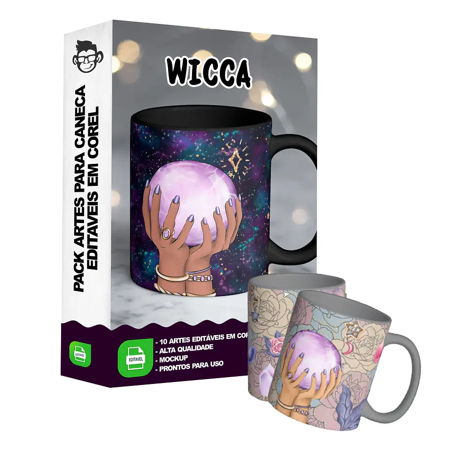 10 Artes para Caneca Wicca Editável em Corel Draw 3