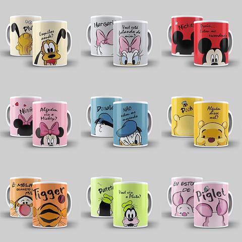 10 Artes para Caneca Personagens da Disney Editável em Corel Draw e Photoshop