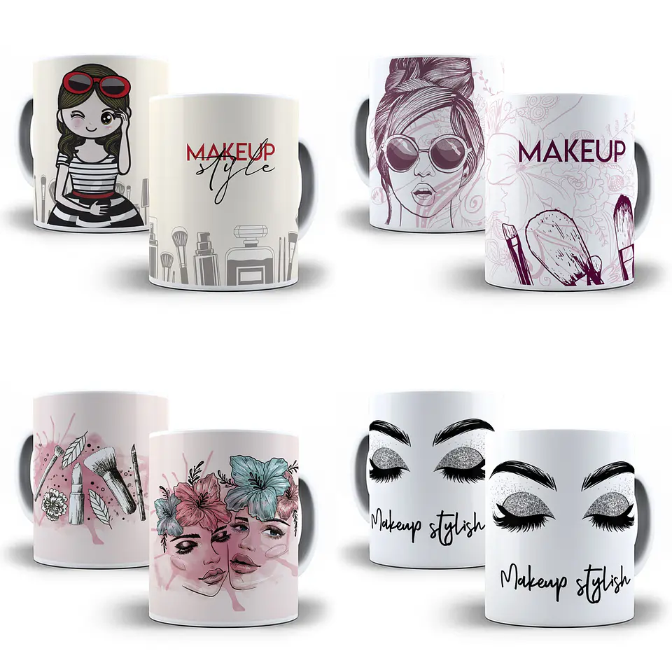 12 Artes para Caneca Maquiagem Makeup Editável em Corel Draw 2