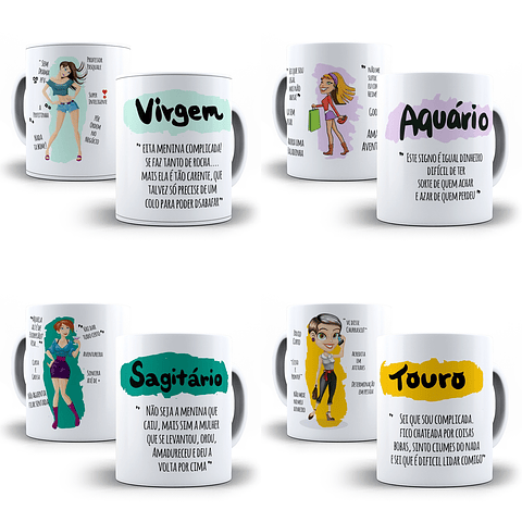 12 Artes para Caneca Signos Editável em Corel Draw