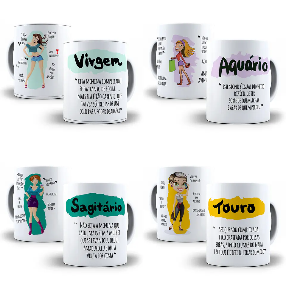 12 Artes para Caneca Signos Editável em Corel Draw 2