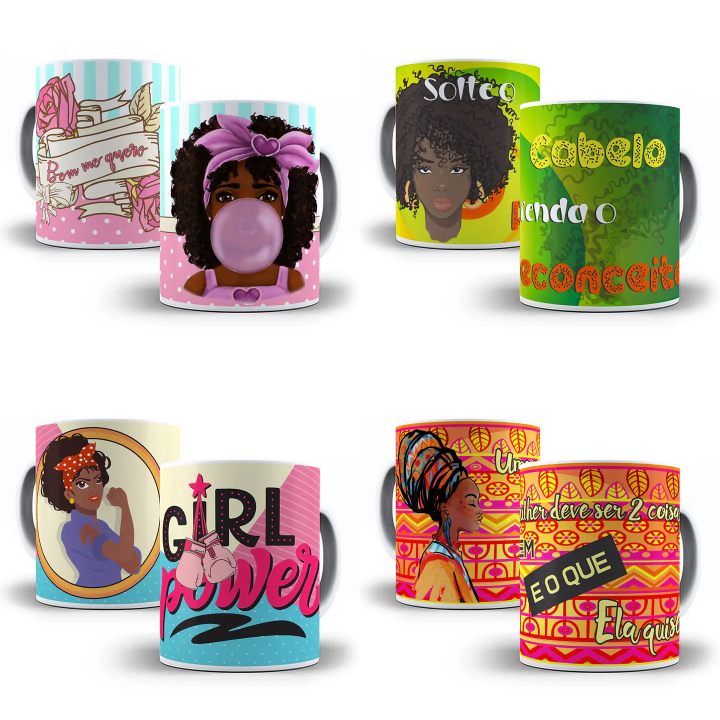 15 Artes para Caneca Beleza Negra Editável em Corel Draw 2