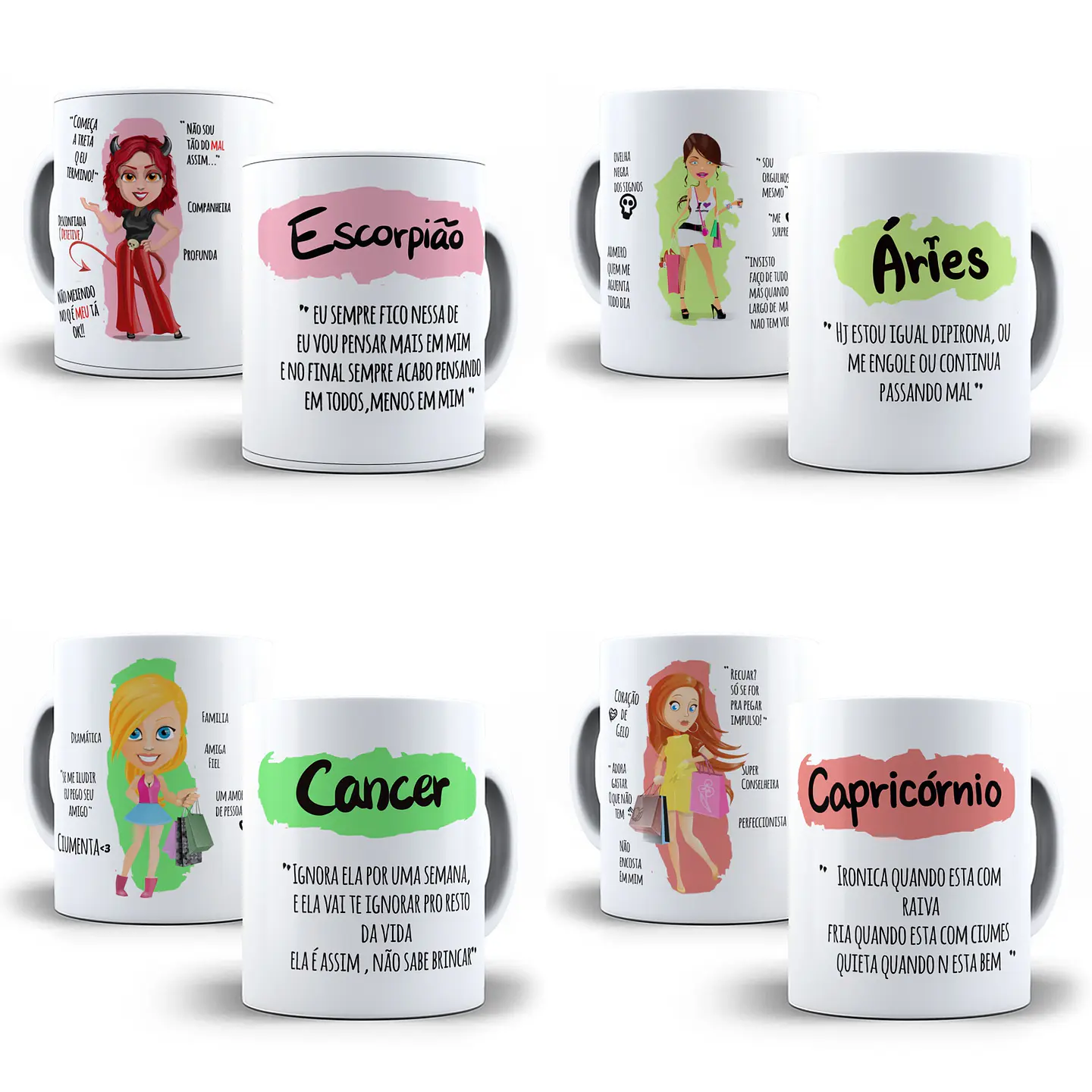 12 Artes para Caneca Signos Editável em Corel Draw 1