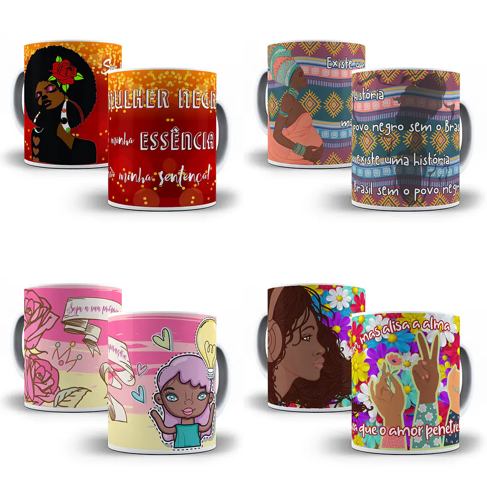 15 Artes para Caneca Beleza Negra Editável em Corel Draw 1