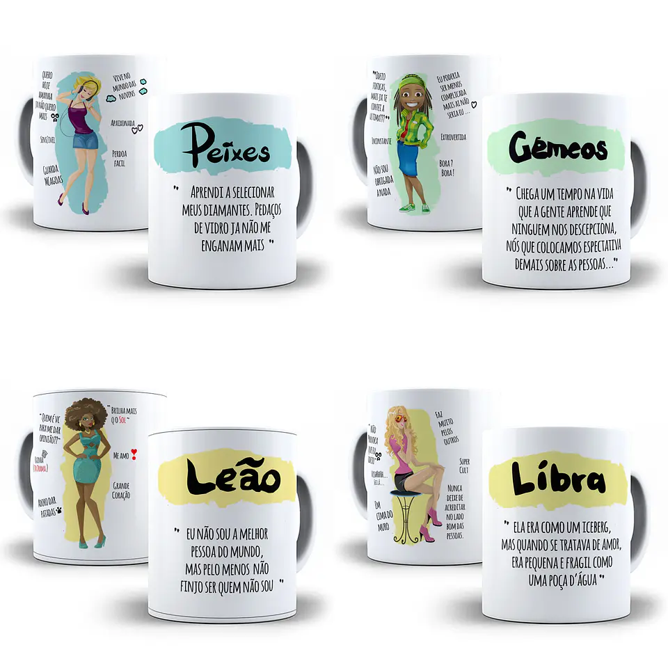 12 Artes para Caneca Signos Editável em Corel Draw 3