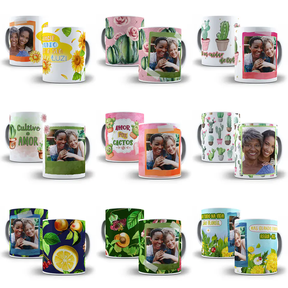 22 Artes Caneca Cactos e Flores Editável em Photoshop 2