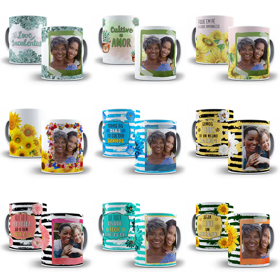 22 Artes Caneca Cactos e Flores Editável em Photoshop 1