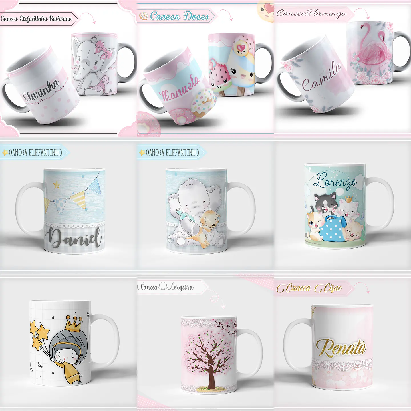 33 Artes para Caneca Infantil Editável em Corel Draw 3