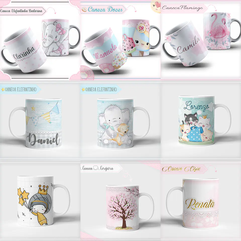 33 Artes para Caneca Infantil Editável em Corel Draw 3