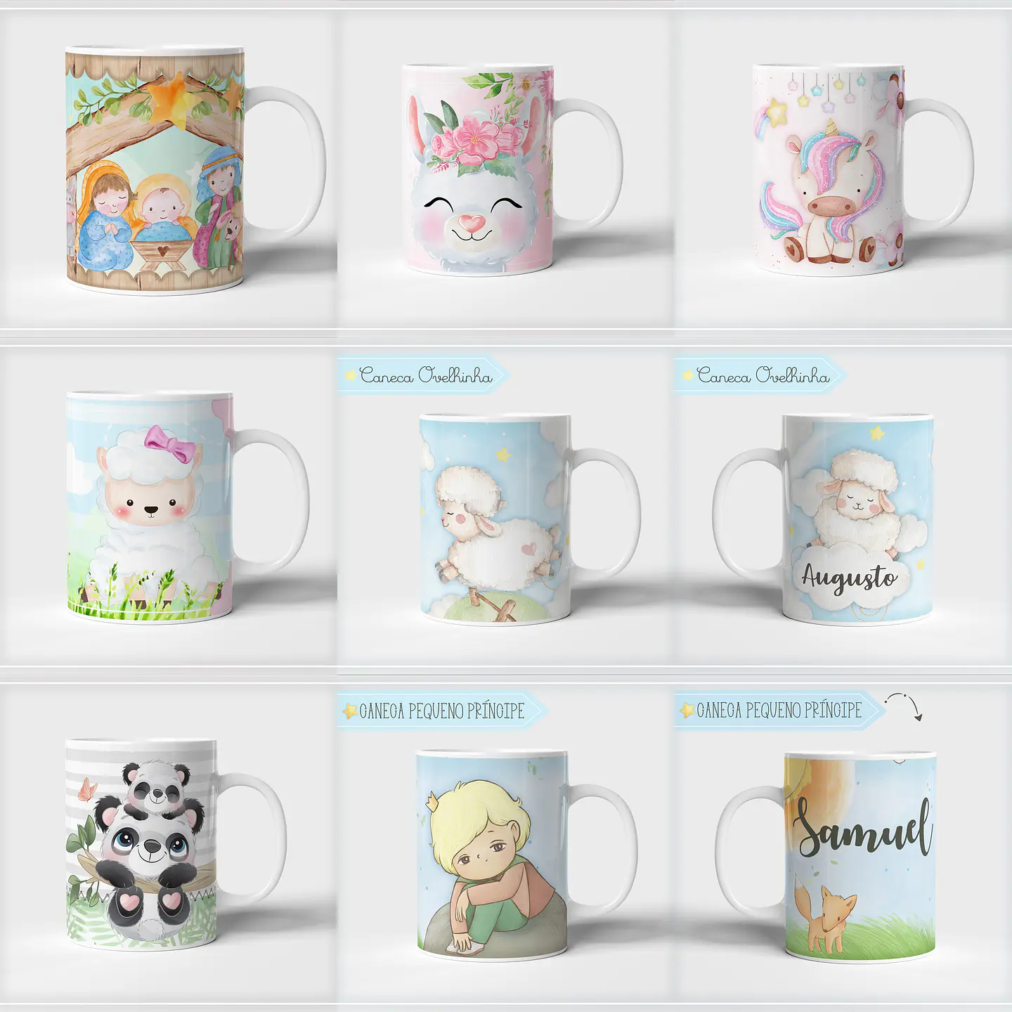33 Artes para Caneca Infantil Editável em Corel Draw 4