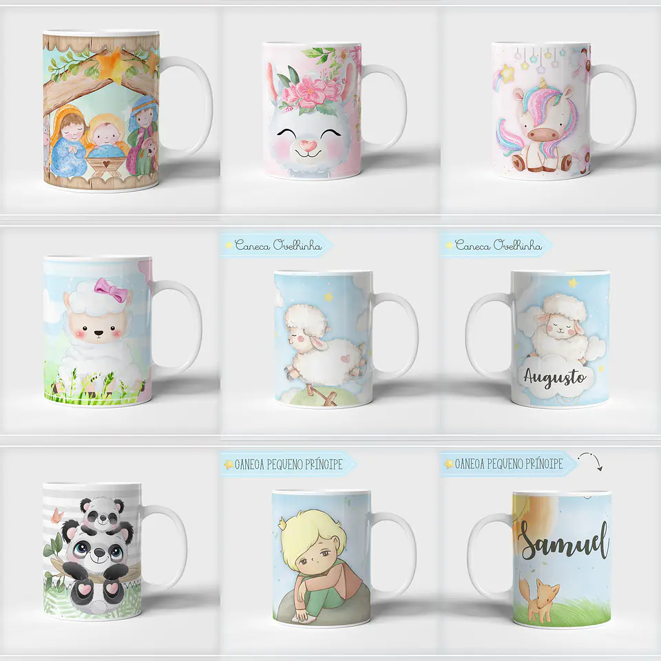 33 Artes para Caneca Infantil Editável em Corel Draw 4